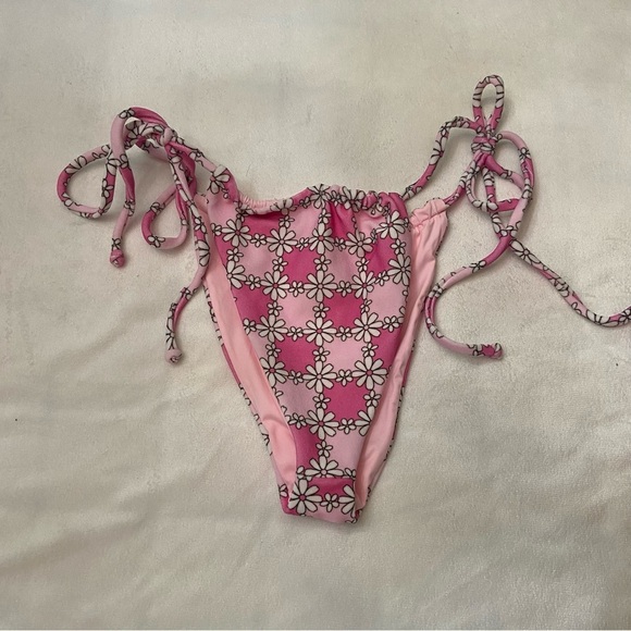New! Frankie’s bikinis Tia Terry String Bikini Bottom Pink Daisy 3730 - Picture 6 of 9